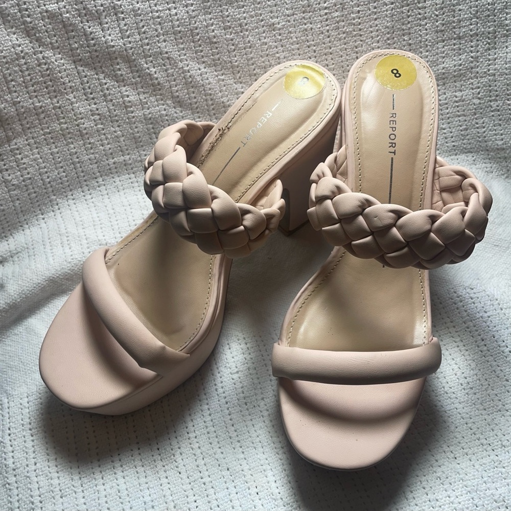 Report Women's Braided Strap Heels(4”)- Cream